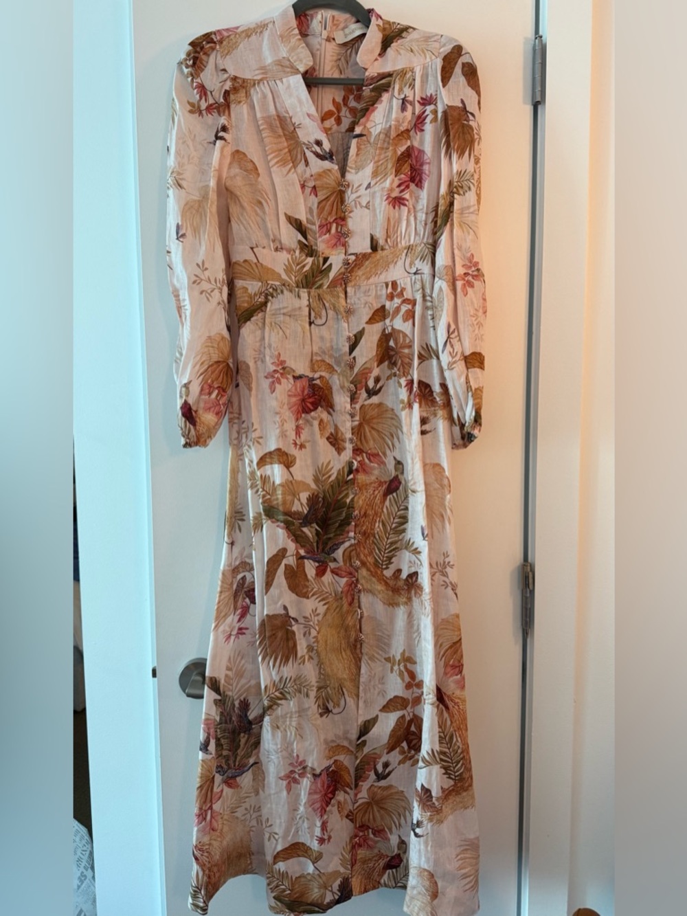 Zimmermann Cream Maxi Dress with Brown and Pink Floral Print